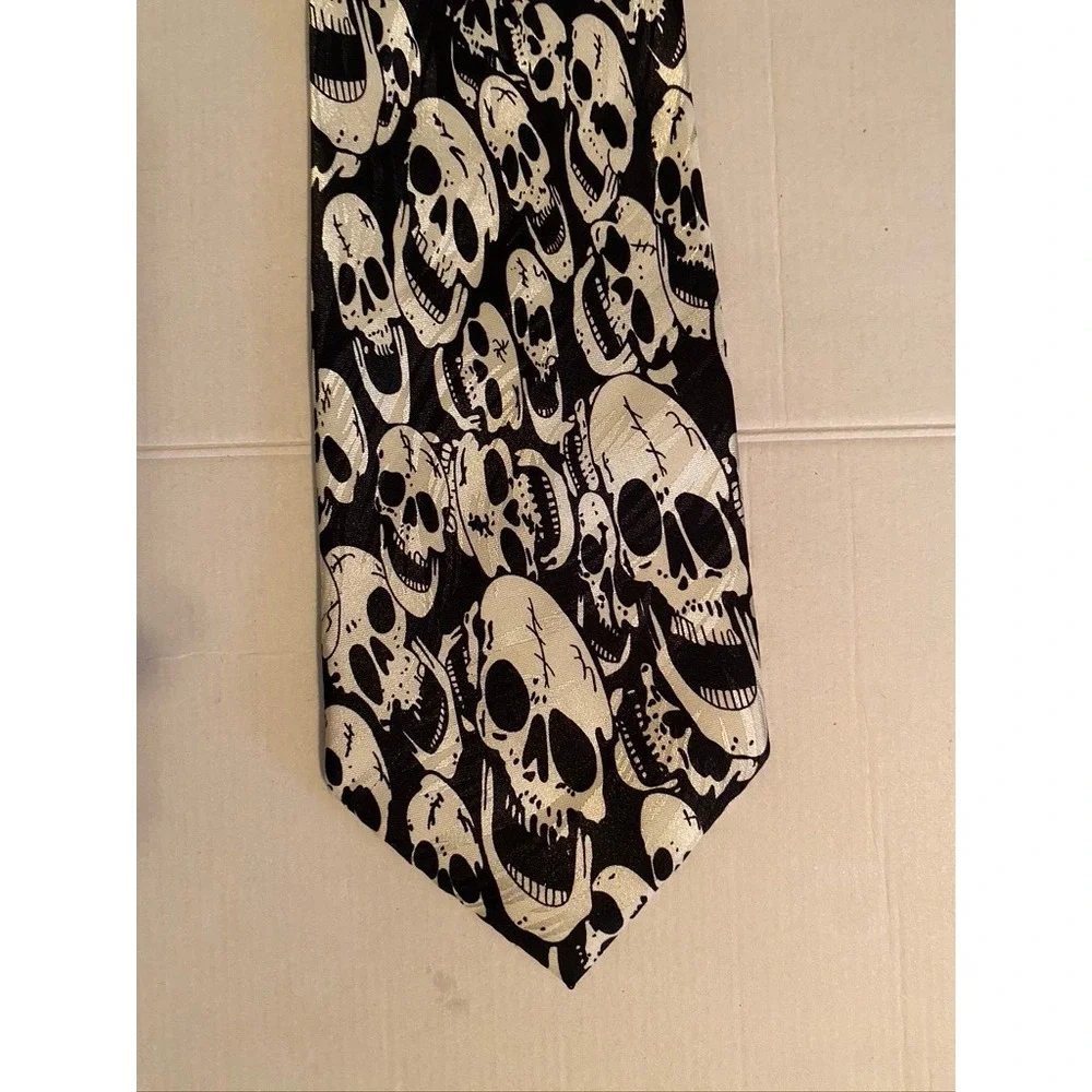 Keith Daniels The Last Laugh Skull Necktie Black Silver Gothic Punk Handmade Tie